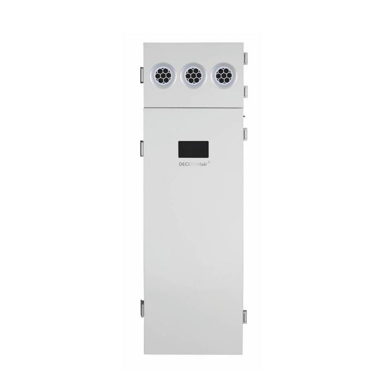 Vertical energy recovery ventilator with HEPA filters